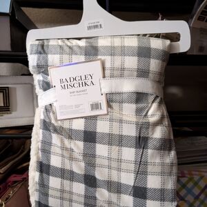 Badgley Mischka Gray and White Plaid Baby Blanket